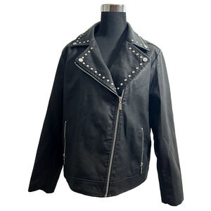 NWT Baccini Women's Black Faux Studded Leather Jacket Size 1X